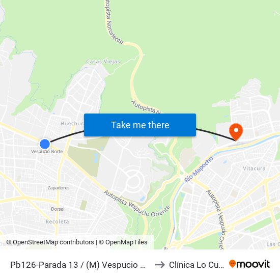 Pb126-Parada 13 / (M) Vespucio Norte to Clínica Lo Curro map