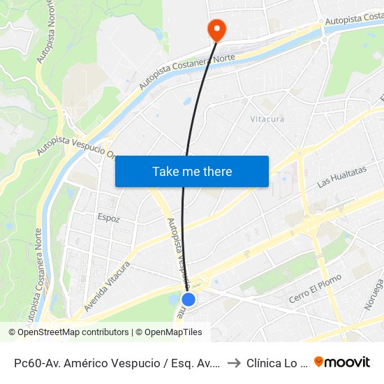 Pc60-Av. Américo Vespucio / Esq. Av. Pdte. Kennedy to Clínica Lo Curro map