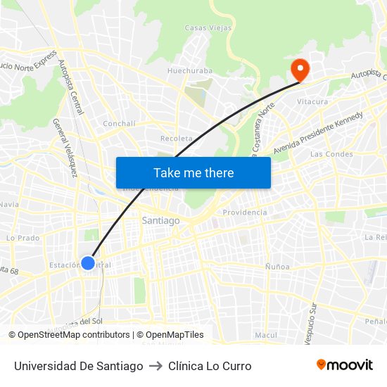 Universidad De Santiago to Clínica Lo Curro map