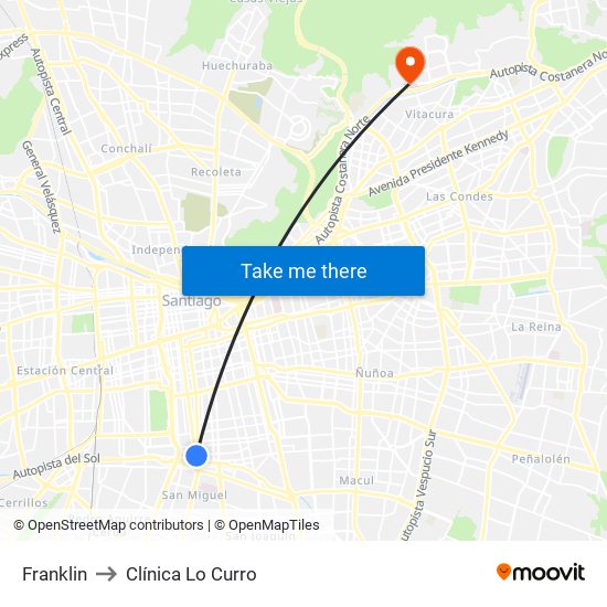 Franklin to Clínica Lo Curro map