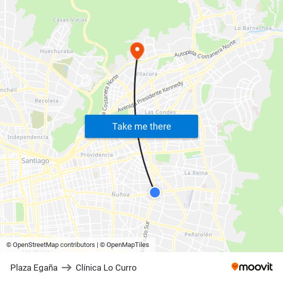 Plaza Egaña to Clínica Lo Curro map