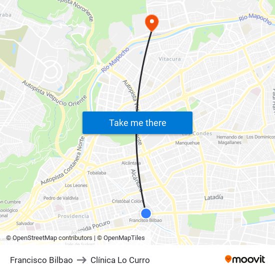 Francisco Bilbao to Clínica Lo Curro map