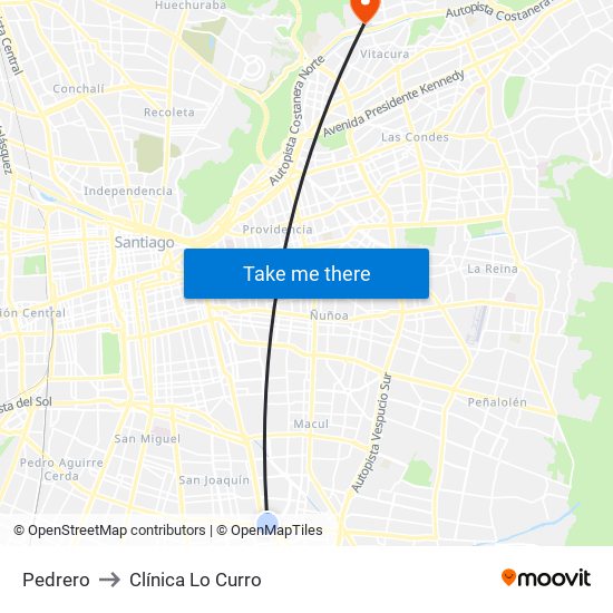 Pedrero to Clínica Lo Curro map