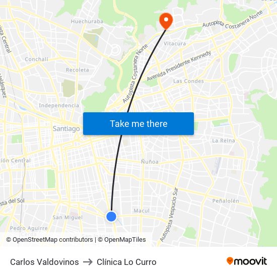 Carlos Valdovinos to Clínica Lo Curro map