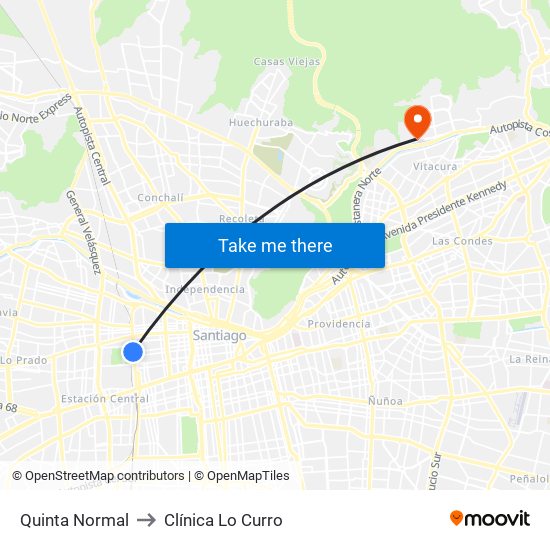 Quinta Normal to Clínica Lo Curro map