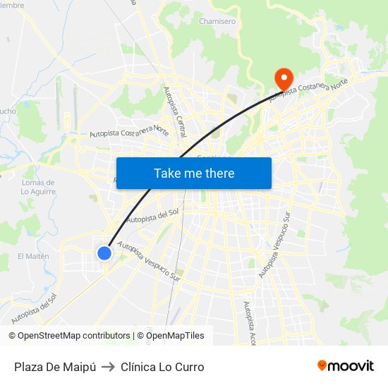 Plaza De Maipú to Clínica Lo Curro map