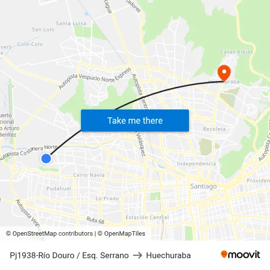 Pj1938-Río Douro / Esq. Serrano to Huechuraba map