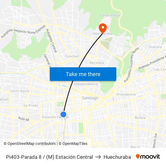 Pi403-Parada 8 / (M) Estación Central to Huechuraba map