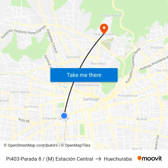 Pi403-Parada 8 / (M) Estación Central to Huechuraba map