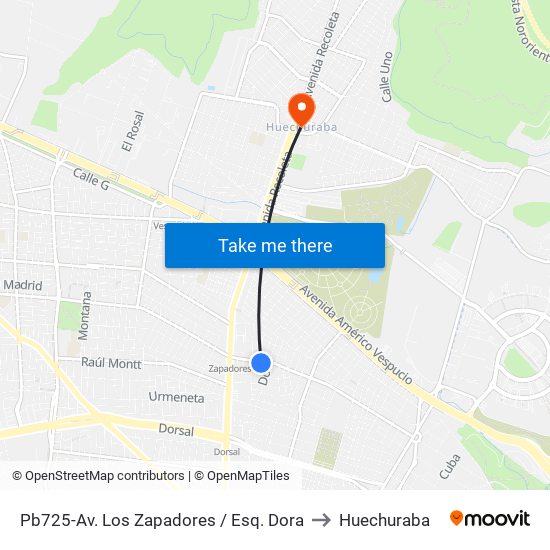 Pb725-Av. Los Zapadores / Esq. Dora to Huechuraba map