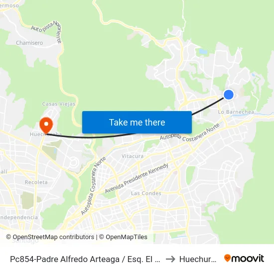 Pc854-Padre Alfredo Arteaga / Esq. El Rodeo to Huechuraba map