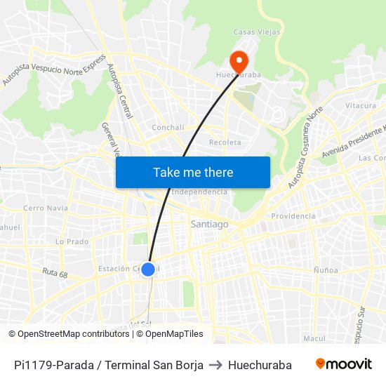 Pi1179-Parada / Terminal San Borja to Huechuraba map