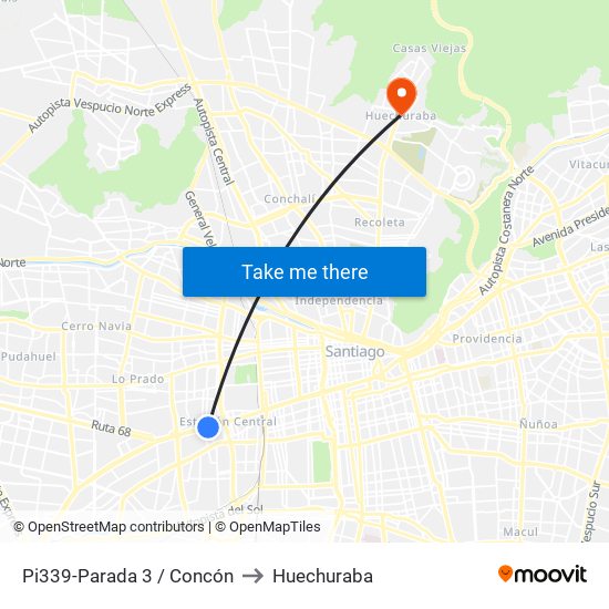 Pi339-Parada 3 / Concón to Huechuraba map