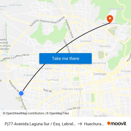 Pj77-Avenida Laguna Sur / Esq. Lebreles to Huechuraba map