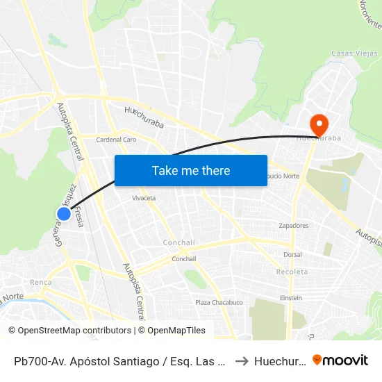 Pb700-Av. Apóstol Santiago / Esq. Las Margaritas to Huechuraba map