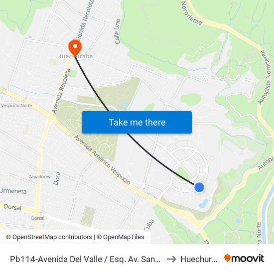 Pb114-Avenida Del Valle / Esq. Av. Santa Clara to Huechuraba map