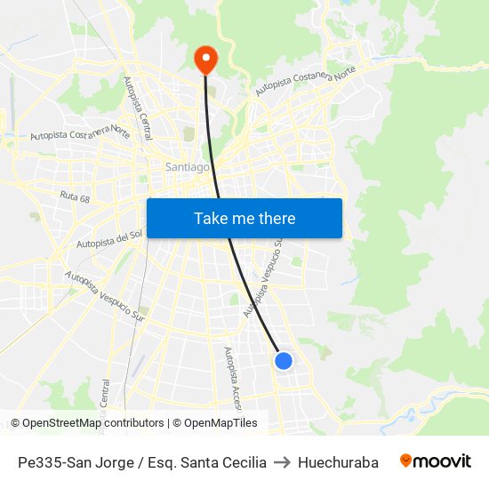 Pe335-San Jorge / Esq. Santa Cecilia to Huechuraba map