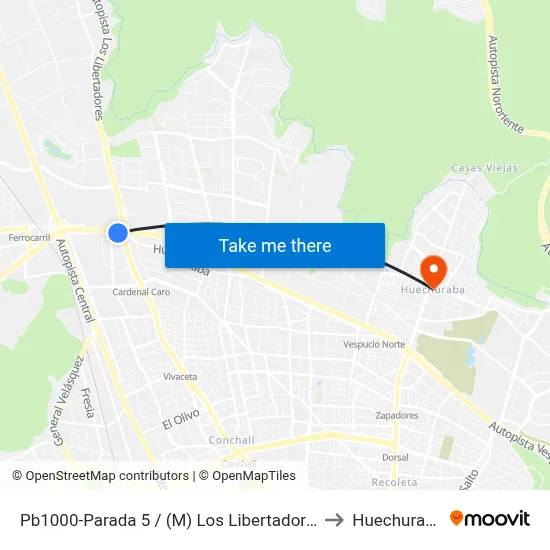Pb1000-Parada 5 / (M) Los Libertadores to Huechuraba map
