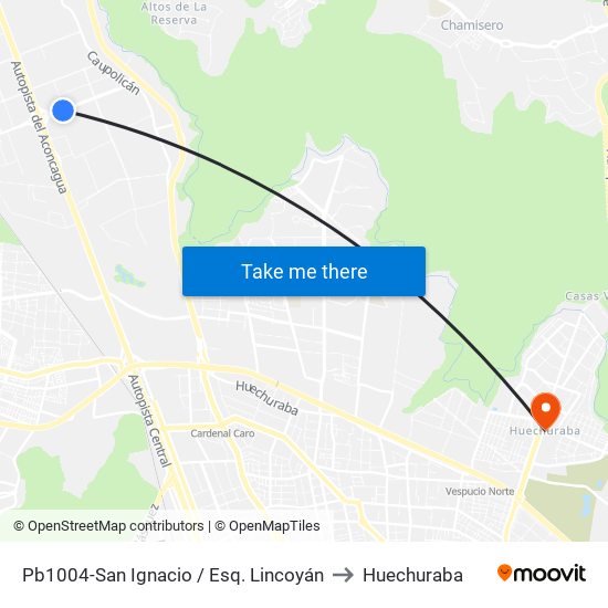 Pb1004-San Ignacio / Esq. Lincoyán to Huechuraba map