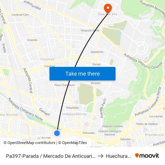 Pa397-Parada / Mercado De Anticuarios to Huechuraba map