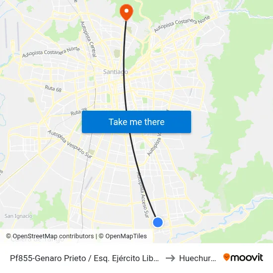Pf855-Genaro Prieto / Esq. Ejército Libertador to Huechuraba map