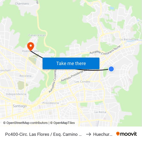 Pc400-Circ. Las Flores / Esq. Camino Mirasol to Huechuraba map