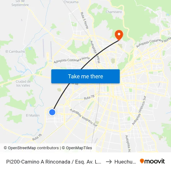 Pi200-Camino A Rinconada / Esq. Av. Las Naciones to Huechuraba map