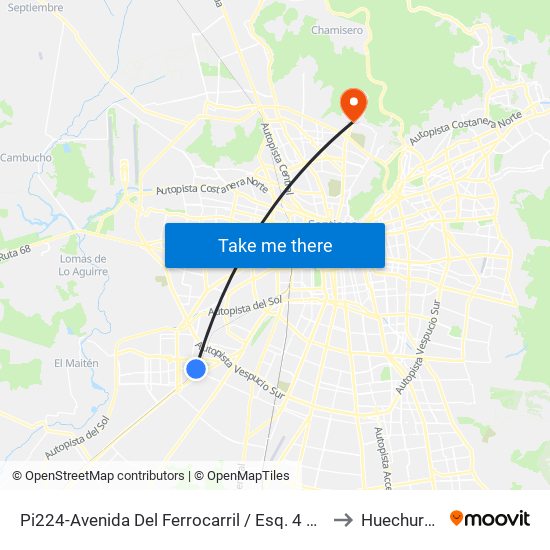 Pi224-Avenida Del Ferrocarril / Esq. 4 Álamos to Huechuraba map