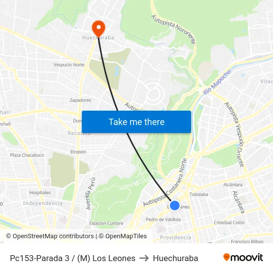 Pc153-Parada 3 / (M) Los Leones to Huechuraba map