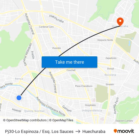 Pj30-Lo Espinoza / Esq. Los Sauces to Huechuraba map