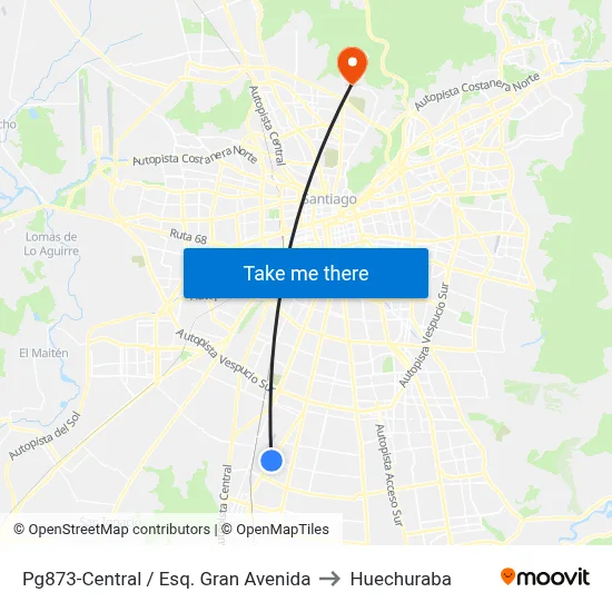 Pg873-Central / Esq. Gran Avenida to Huechuraba map