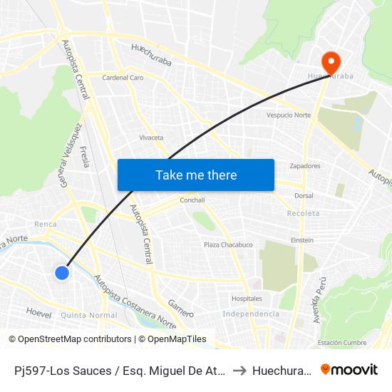 Pj597-Los Sauces / Esq. Miguel De Atero to Huechuraba map