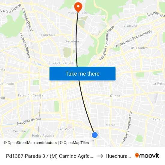 Pd1387-Parada 3 / (M) Camino Agrícola to Huechuraba map
