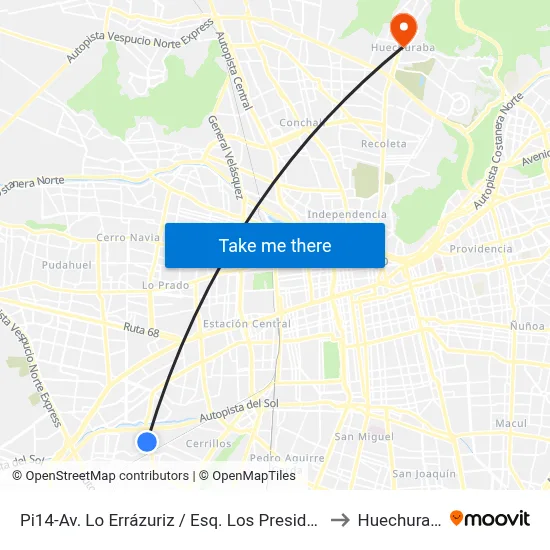 Pi14-Av. Lo Errázuriz / Esq. Los Presidentes to Huechuraba map