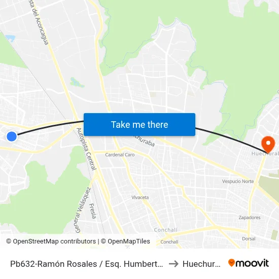 Pb632-Ramón Rosales / Esq. Humberto Caro to Huechuraba map