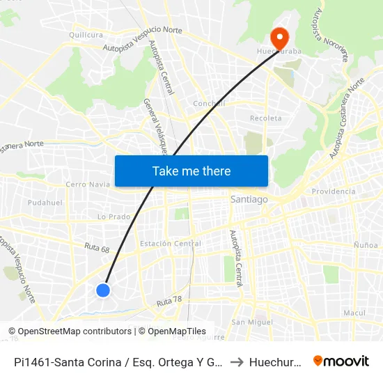 Pi1461-Santa Corina / Esq. Ortega Y Gasset to Huechuraba map