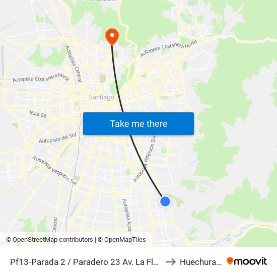Pf13-Parada 2 / Paradero 23 Av. La Florida to Huechuraba map