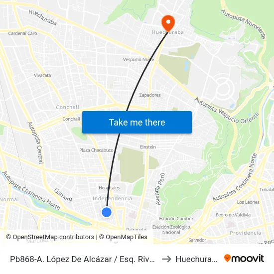 Pb868-A. López De Alcázar / Esq. Rivera to Huechuraba map
