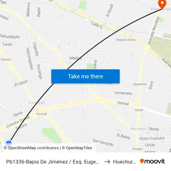 Pb1336-Bajos De Jiménez / Esq. Eugenio Matte to Huechuraba map