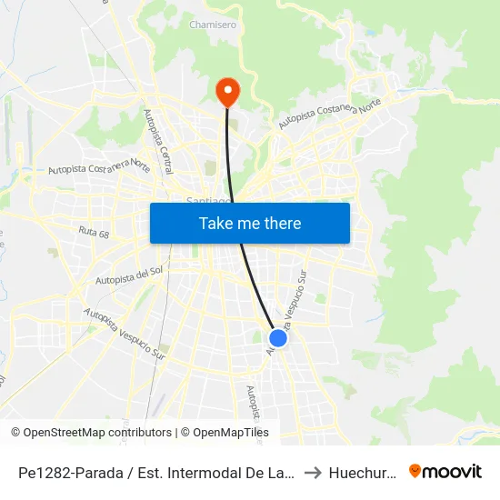 Pe1282-Parada / Est. Intermodal De La Florida to Huechuraba map