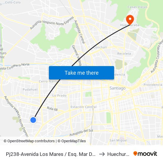 Pj238-Avenida Los Mares / Esq. Mar De Drake to Huechuraba map