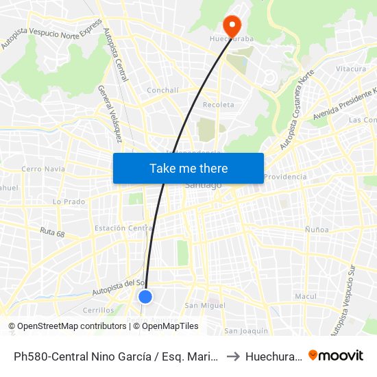 Ph580-Central Nino García / Esq. Mariquina to Huechuraba map