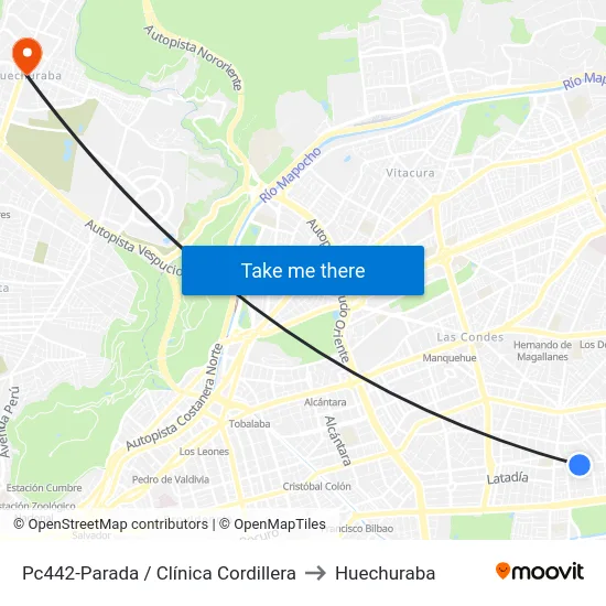 Pc442-Parada / Clínica Cordillera to Huechuraba map