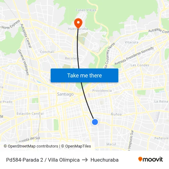 Pd584-Parada 2 / Villa Olímpica to Huechuraba map