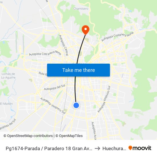 Pg1674-Parada / Paradero 18 Gran Avenida to Huechuraba map
