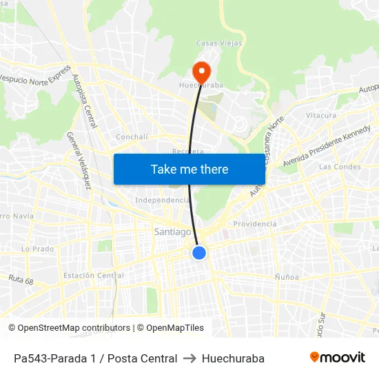 Pa543-Parada 1 / Posta Central to Huechuraba map