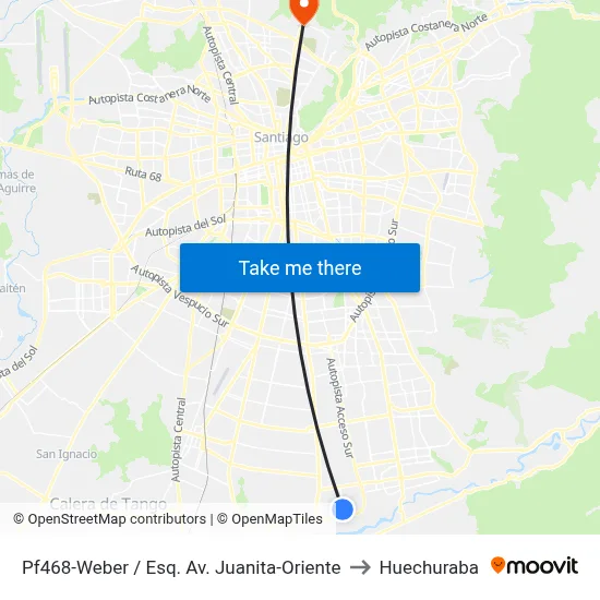 Pf468-Weber / Esq. Av. Juanita-Oriente to Huechuraba map