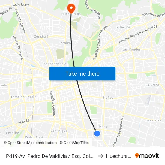 Pd19-Av. Pedro De Valdivia / Esq. Coipué to Huechuraba map