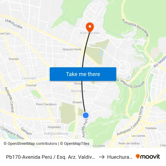 Pb170-Avenida Perú / Esq. Arz. Valdivieso to Huechuraba map