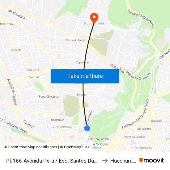 Pb166-Avenida Perú / Esq. Santos Dumont to Huechuraba map